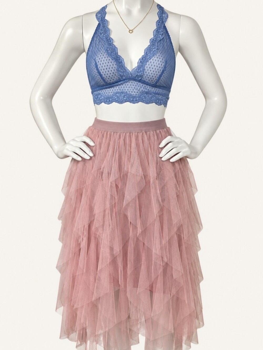 NWT Free People Intimately Misty Blue Mesh Lace Longline Bralette Large